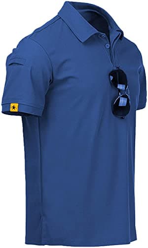 V VALANCH Mens Polo Shirts Summer Short Sleeve Collared Shirts Blue Polo T Shirts Work Office Polos,Blue,L