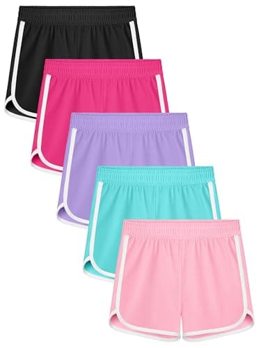 Resinta 5 Packs Girls Athletic Shorts Toddler Soccer Sports Shorts Kids Quick Dry Gym Running Short