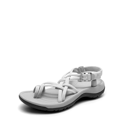 DREAM PAIRS Women's Walking Sandals With Arch Support Elastic Strap Summer Sport Athletic Casual Hiking Outdoor Sandal,Size 7,Light Grey,DWUMST2510