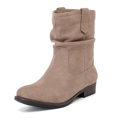 Ruiee Women's Ankle Boots - Slouchy Fashion Low Calf Flat Booties Comfortable Round Toe Fall Winter Casual Short Boots for Women. 240974 Beige MF Size9.5