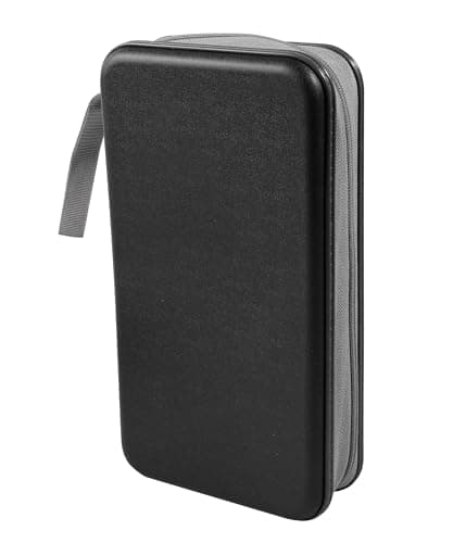 UNLRAE CD Case,Car Accessories DVD Storage,96 Capacity Hard Plastic CD DVD Disc Cases Protective Storage Binder Wallet,Automotive Organizer for Video Music,Game Discs,Fit for All Vehicles (Black)
