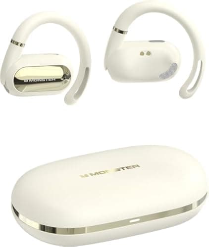 Monster Open Ear AC322 Wireless Earbuds, Bluetooth 5.4 Headphone, 36H Playtime, IPX5 Waterproof, Open-Ear Design with Adjustable Ear Hooks, Secure Fit for Running & Workout, Clear Calls White