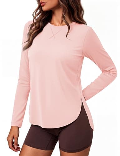 MAGCOMSEN Women's UPF 50+ UV Shirt Breathable Moisture Wicking Long Sleeve Tee Athletic Gym Camping Swim Top,LightPink,M