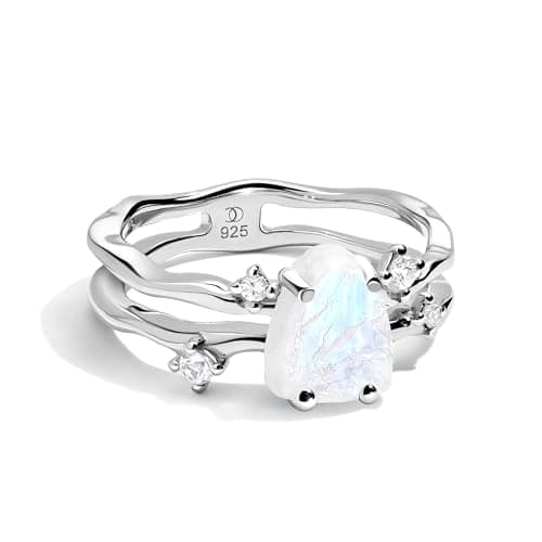 Moon Magic Authentic Rainbow Moonstone Ring for Women | Real Black Obsidian, Labradorite and Rose Quartz Rings 925 Sterling Silver | 18k Rose Yellow Gold Raw Crystal Rings | Genuine Gemstone Jewelry