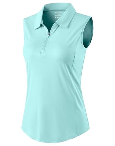 G Gradual Women's Golf Shirts Lightweight 1/4 Zip Collared Tank Top Sleeveless Polo Shirts for Tennis Pickleball Casual, Heather Sky Blue, XS