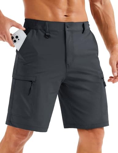MAGCOMSEN Mens Shorts Quick Dry Cargo Hiking Lighweight Water Resistant Golf Stretch Shorts Tactical Outdoor Dark Grey, 32