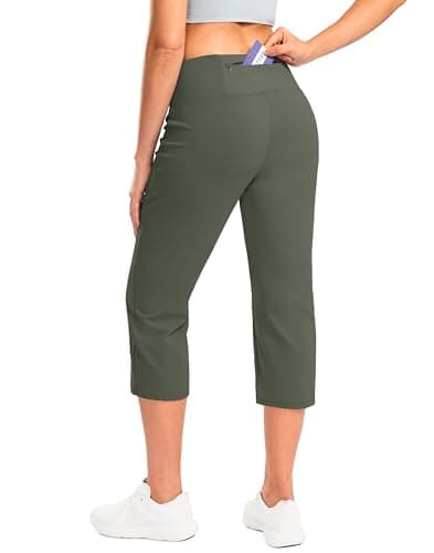 G Gradual Women's Yoga Capri Pants with Zipper Pocket High Waist Leggings Crop Straight Leg Workout Exercise Capris for Women(Olive,3XL)