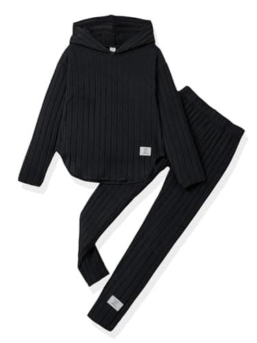 LKALPSQ Toddler Girl Fall Clothes Set Warm Sweatshirt Pants Long Sleeve Sweatsuits Winter Hooded Pullover Outfits Black 9-10T