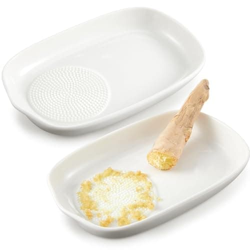 Teecyhooo 2 Pcs Ceramic Ginger Grate 6.5 x 4.3 Inches Garlic Grinding Wasabi Grater Plate Dish with Cleaning Brush for Kitchen Gift Grinding Fruits Vegetables Cheese