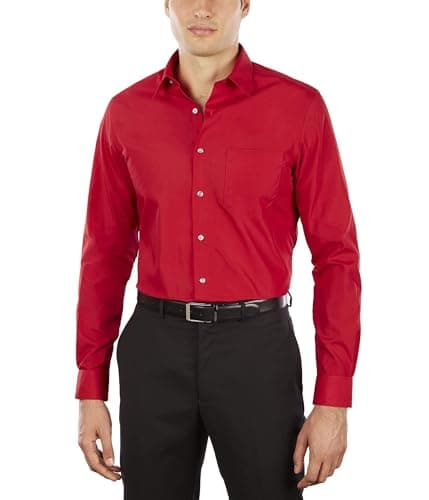 Van Heusen Men's Dress Shirt Fitted Poplin Solid, Flame, 18.5" Neck 36"-37" Sleeve