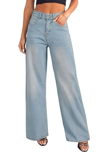 KICZOY Women's Jeans High Waisted Straight Leg Stretchy Jeans Boyfriends Loose Wide Leg Denim Pants
