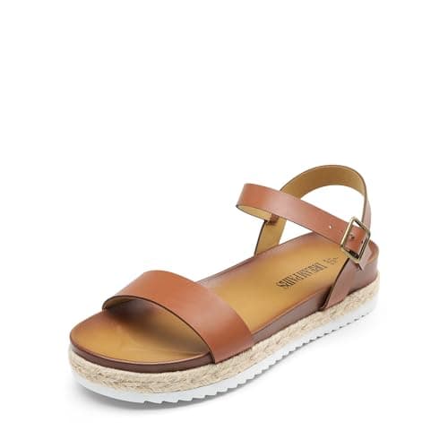 DREAM PAIRS Women’s Open Toe Ankle Strap Espadrille Casual Flatform Platform Wedge Sandals,Size 5,Brown-Pu,SUNNA