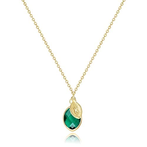Me&Hz 14K Gold Plated May Birthstone Necklace Engraved Initial K Necklace for Women Mom Daughter Grandma Emerald Green Crystal Initial Pendant Necklace Birthday Christmas Mother’s Day Gift
