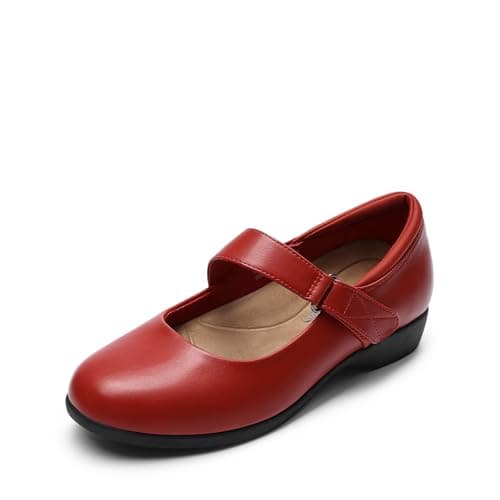 DREAM PAIRS Womens Ballet Mary Jane Flats, Comfortable Business Office Dress Shoes for Women Dressy and Work with Ankle Strap,Size 6.5,Red,SDFA2407W