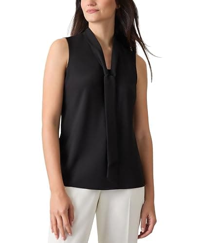 Kasper Women's Petite TIE Front Blouse, Black, X-Large