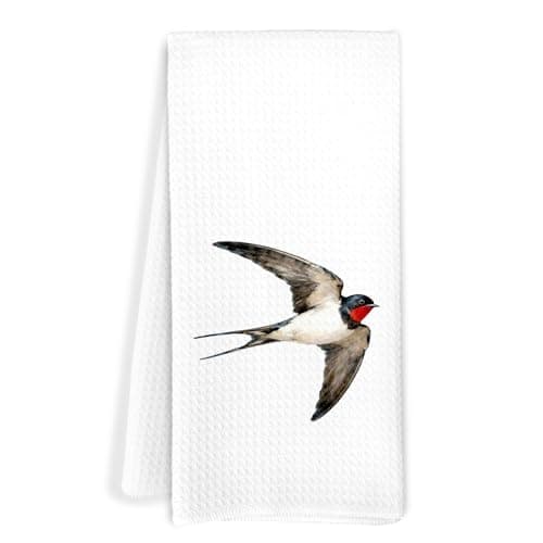 JOQUXI Rustic Watercolor Swallow Kitchen Towels, Bird Lover Gifts, Farmhouse Style Dish Towels, Wildlife Themed Hand Towels for Bathroom, 16x24 Inch