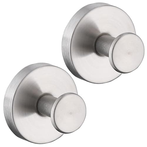 QIALIN Suction Cup Hooks for Shower 2 Pack Stainless Steel No Drill Removable Waterproof Rustproof for Bathroom Kitchen Glass Mirror Tile to Hang Towels Robes Loofah Wreath (Brushed Silver)