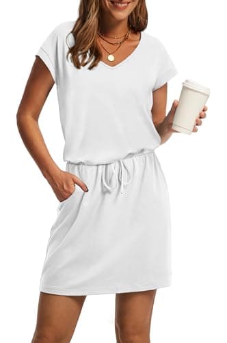 OFEEFAN White Dress for Women Casual Vacation Beach Graduation Dress for Women Summer Dresses for Women with Pockets 2025 M