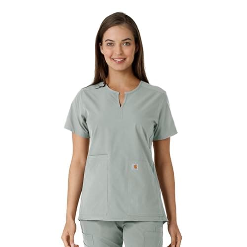 Carhartt Force Essentials Women's Notch Neck Tunic Knit Panel Scrub Top, Grey, S