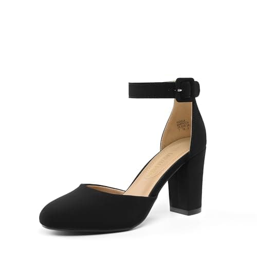 DREAM PAIRS Women's High Heel Ankle Strap Closed Toe Chunky Wedding Party Pumps Shoes,Size 6,Black/Nubuck,Angela