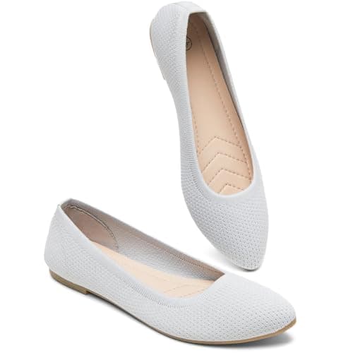 BABUDOG Women's Mesh Flats Shoes Pointed-Toe Dress Shoes for Women Black Flats Comfortable Memory Foam Flats(Light-Grey.US9)