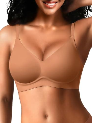 Seamless Wireless Jelly Bras for Women - Lightly Padded Bra with Support, No Underwire Comfortable T-Shirt Bralette (2XL, Coffee)