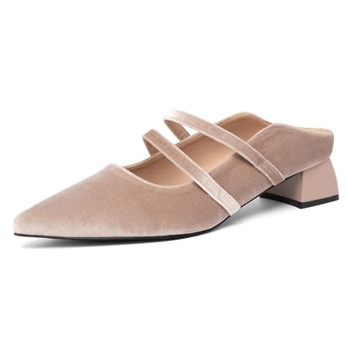 NEWBELLA Women's Pointed Toe Mules - Chunky Heel Slide Sandals for Women, Comfortable Commute Shoes, Open Back Summer Slippers, Casual Dressy Loafers