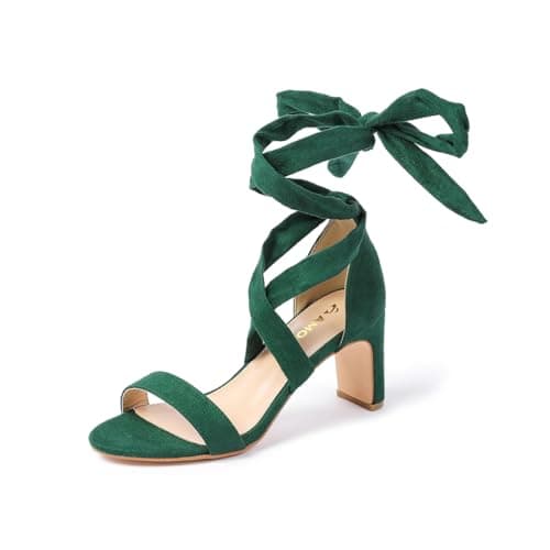 Amoji Women 3 Inch Strappy Heels Lady Heeled Sandal Strap Up Wedding Party Dressing Dress Shoes 333 Velvetgreen Heels Size 8 women