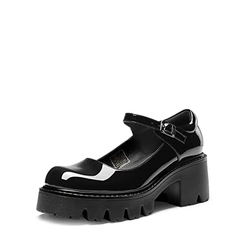 DREAM PAIRS Women's Mary Janes Shoes Platform Dress Low Heel Chunky Pumps Round Toe Ankle Strap Pumps Shoes Oxfords Esther,Size 7.5,Black,SDPU2346