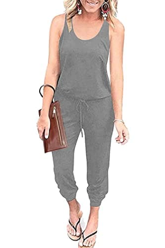 PRETTYGARDEN Womens Jumpsuit Casual Summer Romper 2026 Sleeveless Tank Lounge Cruise Airport Outfits Vacation Spring Clothes (Light Grey,Small)