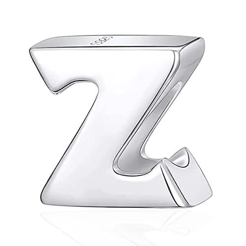 Letter Z Charm fits Pandora Woman Bracelet, Polished 925 Sterling Silver Initial Z Alphabet Bead Charms, Gift for Friends/Mom