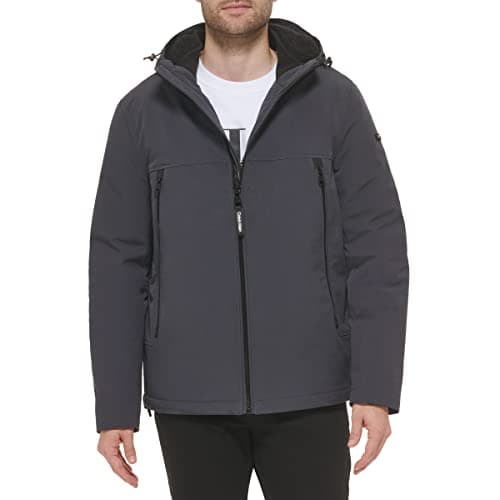 Calvin Klein Men's Sherpa Lined Hooded Soft Shell Jacket, Iron, Large
