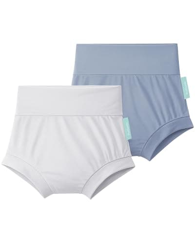 PurComfy Baby Bloomers Bummies, Soft Bamboo Viscose High Waist Belly Shorts & Diaper Cover for Infant Toddler Girls Boys, 2-Pack, 6-12 Months