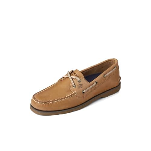 Sperry Men's Leeward 2-Eye Leather Boat Shoe, Sahara/Tan, 13