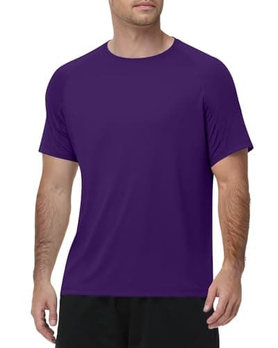 Runhit Mens Swim Shirt Short Sleeve UPF 50+ Sun Protection T-Shirt UV SPF Athletic Rash Guard for Fishing Beach Outdoor Sports Quick Dry Deep Purple 2XL