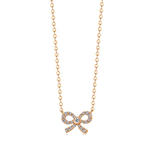 CHOW SANG SANG Delicate Gold 18K Rose Gold MINTY Collection 0.074 Carat (I-J Color, VS1-VS2 Clarity) Diamond Bowtie Necklace for Women 92287N | 18.5 Inches, (47 CM)