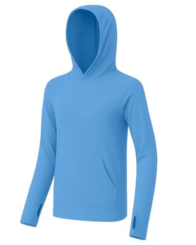 RIKUAOU Boys Rash Guard Long Sleeve Sun Protection Hoodie Shirts, Youth UPF 50+ Swim Fishing Water Hooded Shirt with Pocket