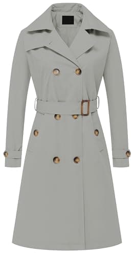 Chrisuno Trench Coats For Women Long Jacket Coat Women's Waterproof Double Breasted Length Classic Lapel Belt With Removable Hood Light Grey 3XL