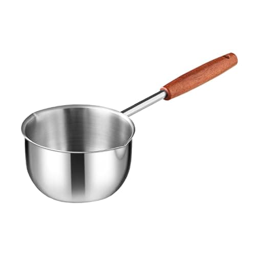 0.4 QT Chocolate melting pot, small pan, sauce pan,stainless steel with pouring port and wooden handle, used for melting chocolate and heating milk,butter warmer