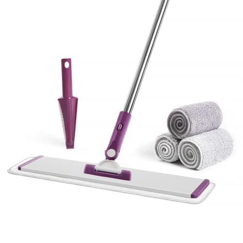 CQT Commercial Flat Microfiber Floor Mop Cleaning System 18" Inch Wet Dry and Dust Hardwood with 4 Washable Pads Cleaner for Laminate Tile Stainless Steel Handle and Extension (PT13-WET)