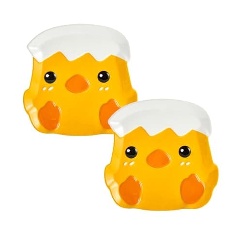 Bico Easter Chicken Hand-Painted Ceramic Appetizer Plates, Set of 2, 8 Inch, Microwave & Dishwasher Safe