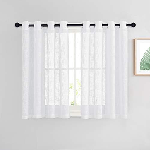 NICETOWN Faux Linen Grommet Sheer Curtains for Bedroom, White Semi Sheer Window Treatments Privacy with Light Filter Drapes for Flat/Farmhouse, W52 x L54, 2 Panels
