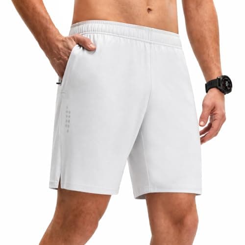 M MAELREG Mens Shorts Athletic with 4 Zipper Pockets Lightweight Breathable Sports Shorts for Daily Wear White