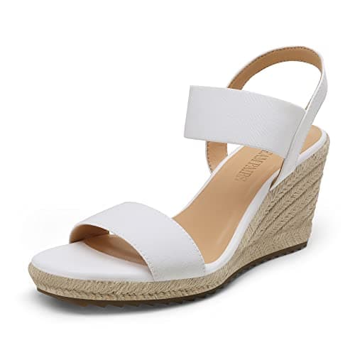 DREAM PAIRS Womens Open Toe Espadrilles Dressy Platform Sandals Slip on Elastic Ankle Strap Wedges Sandals SDPW222W White Size 5.5