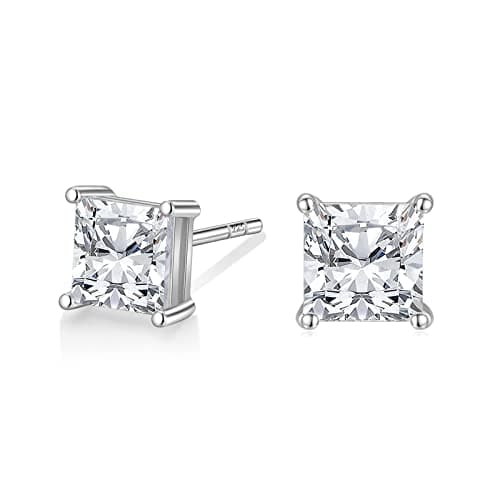 EAMTI 925 Sterling Silver Cubic Zirconia Stud Earrings for Women 1 Carat Square Cut CZ Stud Dainty Earrings Hypoallergenic
