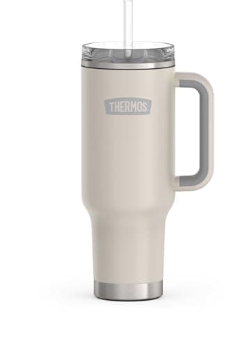 THERMOS Stainless Steel Cup Holder Mug - 40 Ounce, Sandstone - Insulated Tumbler with Lid and Straw, Plus Leak-Resistant Slide Lock