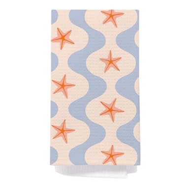 SPBL&L Retro Coastal Beach Kitchen Towels, Preppy Ocean Starfish Waves Decorative Dish Tea Towels for Kitchen, Coastal Beach Nautical Hand Towels for Bathroom, 16x24 Inch