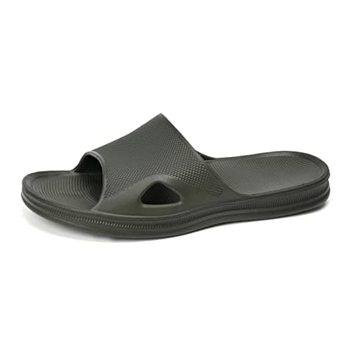 FUNKYMONKEY Men's Shower Slides - Non Slip Quick Drying Sandals for Men – Lightweight Pool Beach Bathroom Slippers Indoor Outdoor(7 M US, New Army Green)