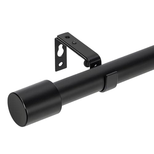 MERJULAN Premium 1 Inch Black Curtain Rod Set - Heavy Duty Adjustable 28 to 48 Inch Window Rod with Decorative Finials & Sturdy Brackets for Bathroom, Kitchen, Bedroom Windows