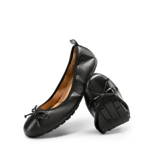 DREAM PAIRS Women's Flats, Foldable Ballet Flats for Women, Bowknot Round Toe Comfort Light Weight Slip-On Dress Shoes Black Size 6.5 SDFA2409W